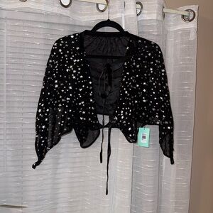 Frederick's of Hollywood Black Star Sheer Cover-Up w/Thong